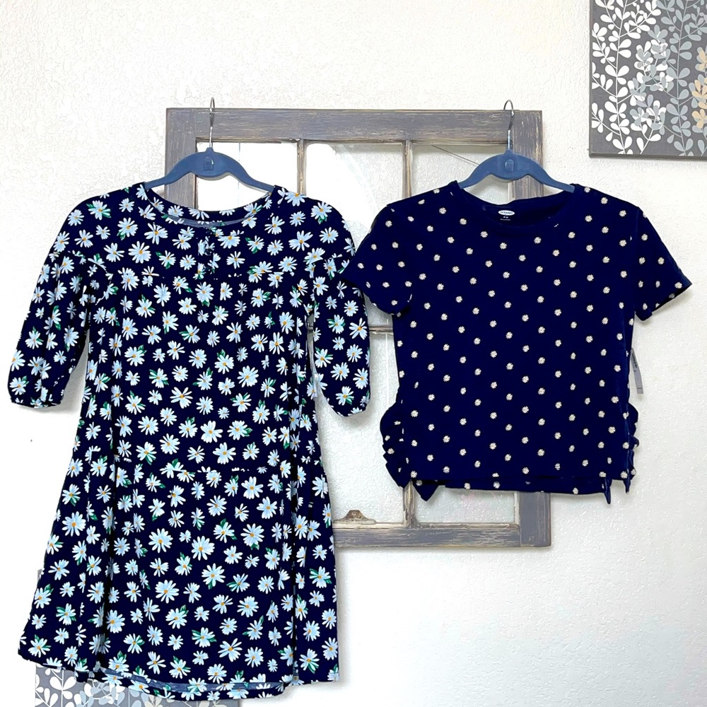 NWT-Girls Old Navy Daisy Flower Dress/Shirt Bundle